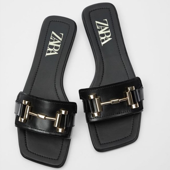 Zara Shoes - ZARA FLAT LEATHER SANDALS WITH BUCKLE
